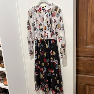 Ann Taylor Petite Floral Blouse with Red and Black Accents